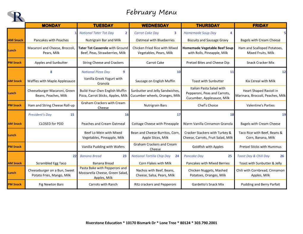 February Menu