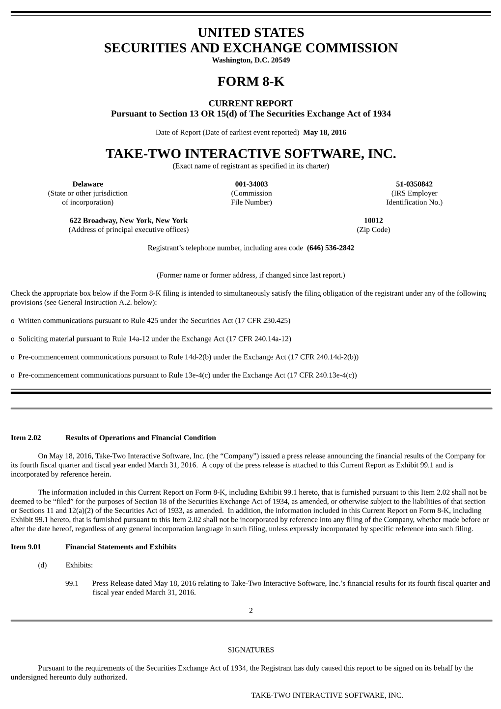 United States Securities and Exchange Commission Form