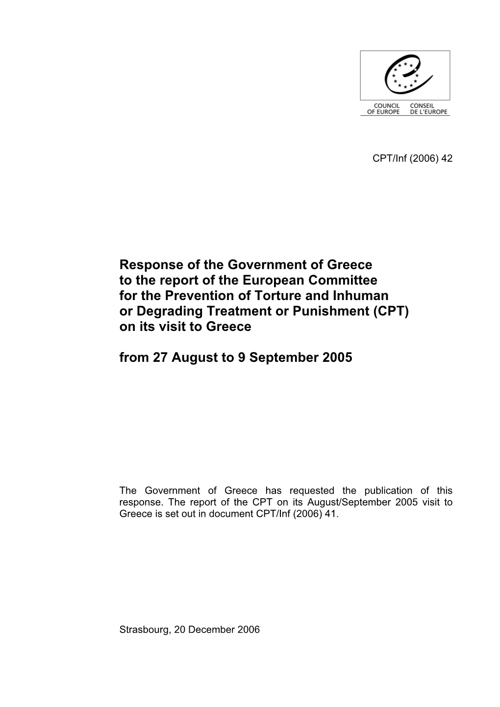 Response of the Government of Greece to the Report of The