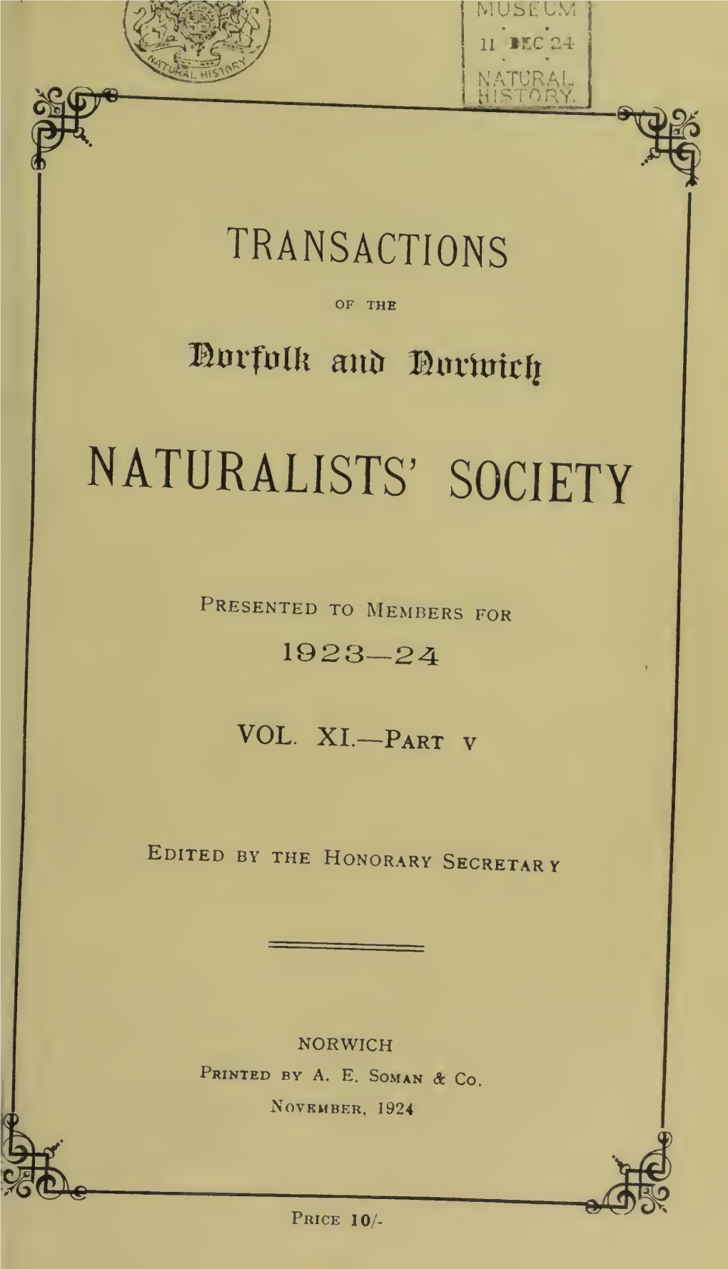 Naturalists' Society, Volume VIII