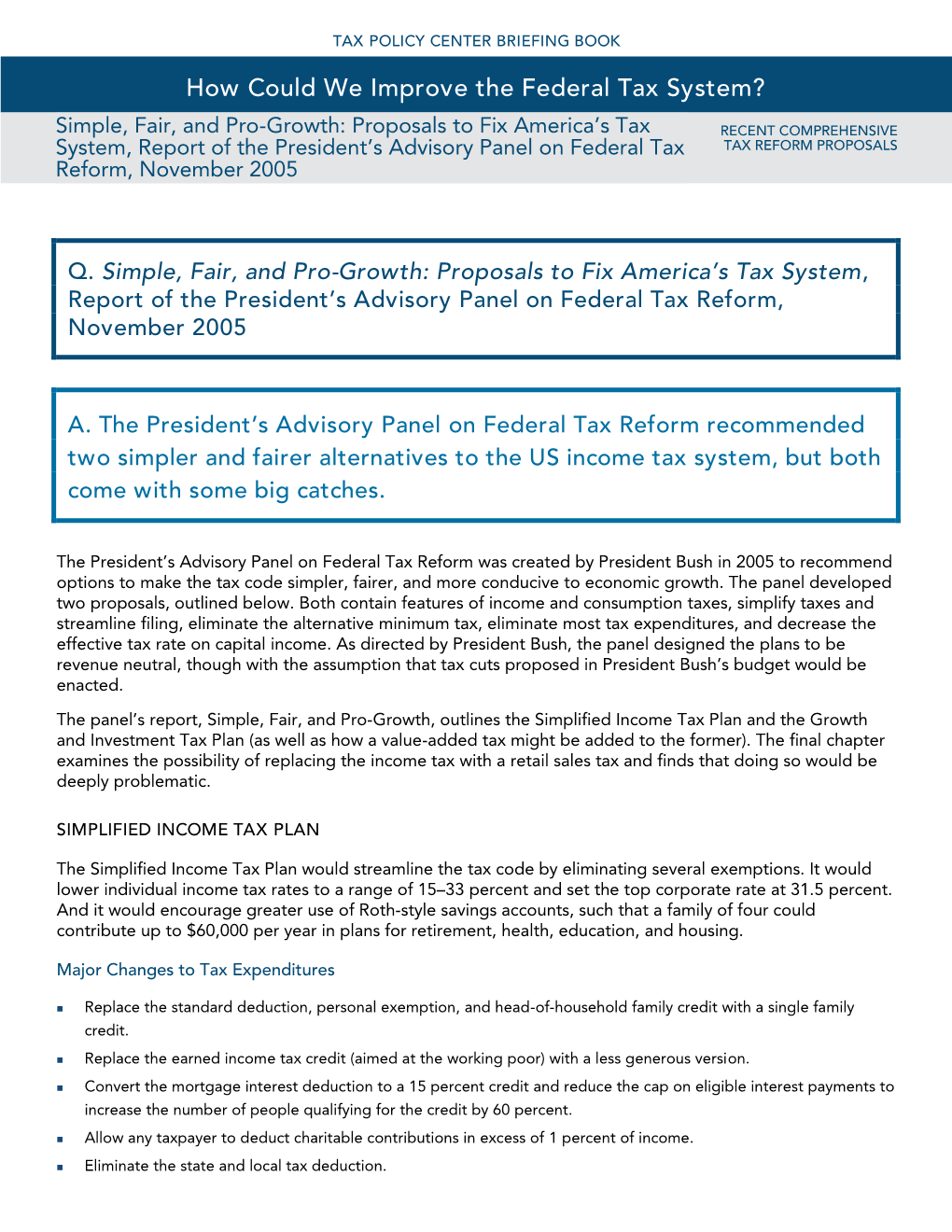 Recent Comprehensive Tax Reform Proposals