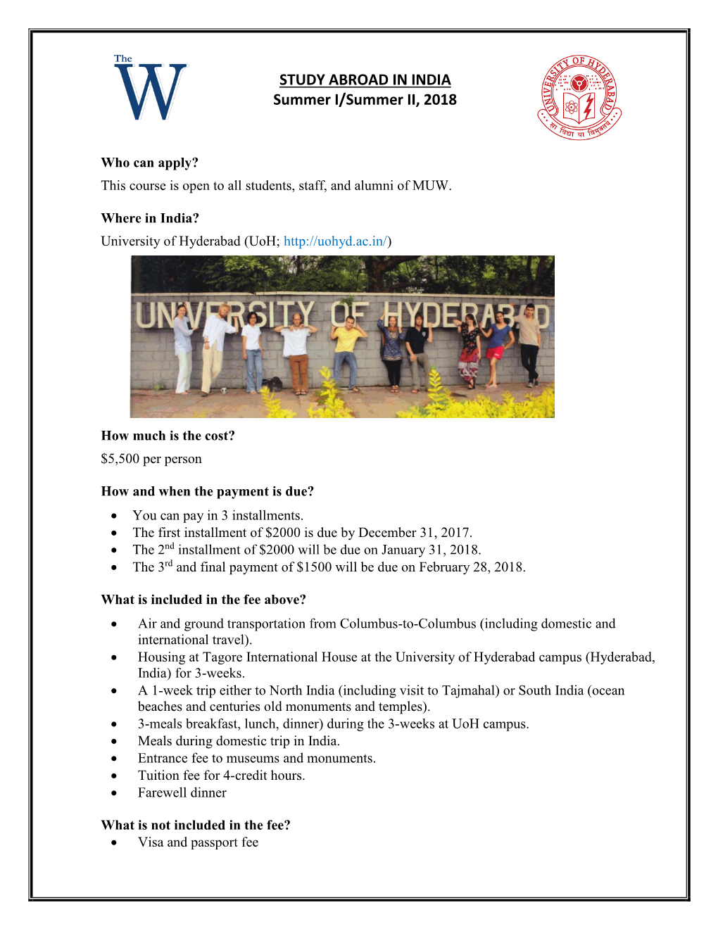 STUDY ABROAD in INDIA Summer I/Summer II, 2018