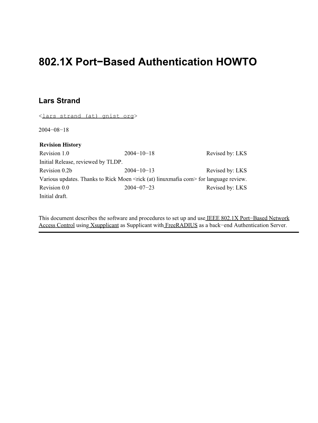 802.1X Port-Based Authentication HOWTO