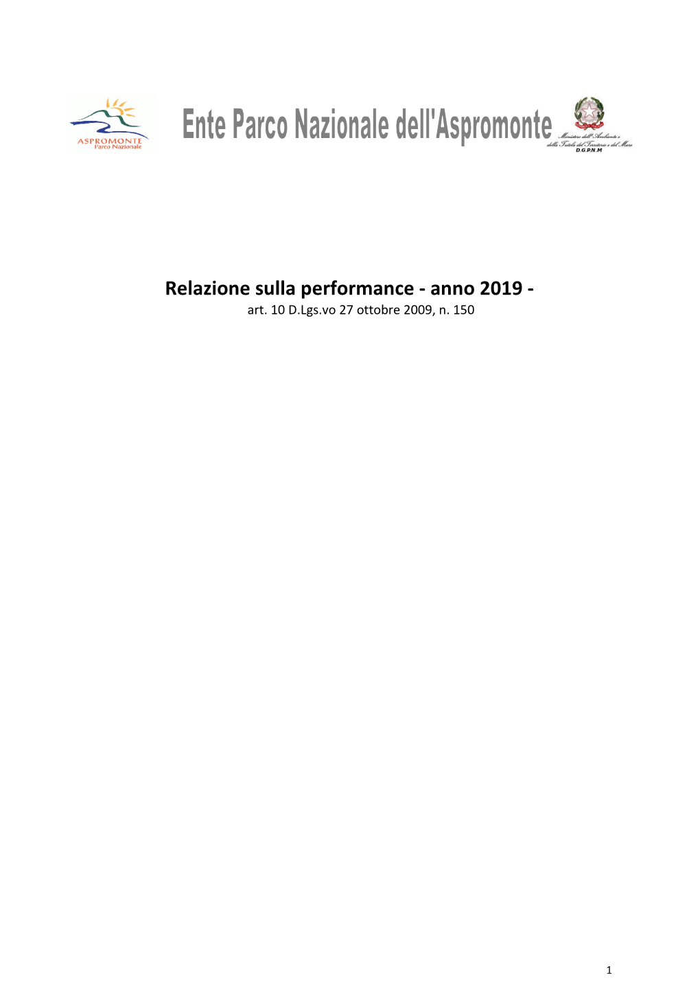 Relazione Sulla Performance - Anno 2019 - Art