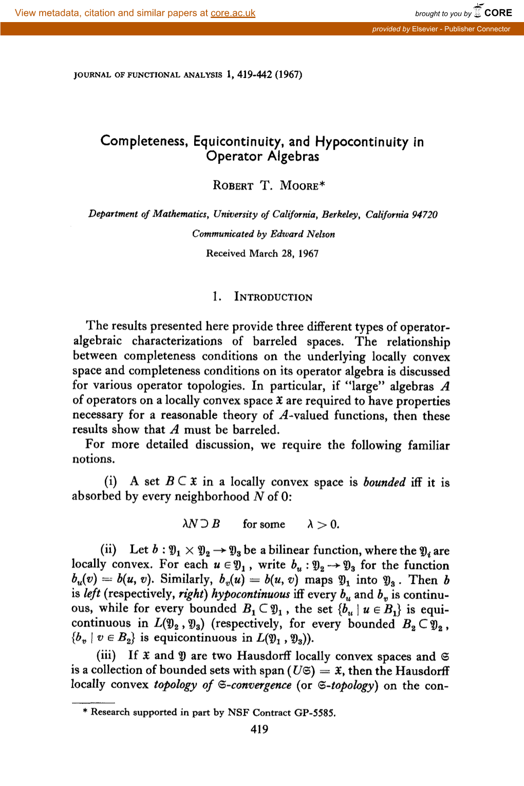 Completeness, Equicontinuity, and Hypocontinuity in Operator Algebras