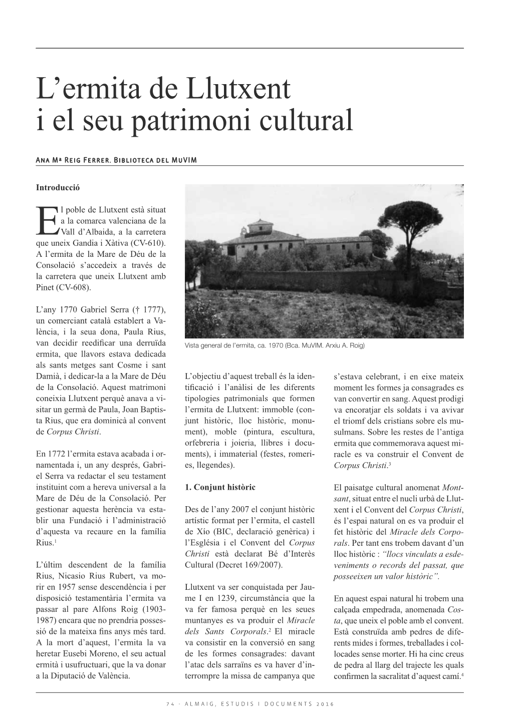 L'ermita De Llutxent I El Seu Patrimoni Cultural