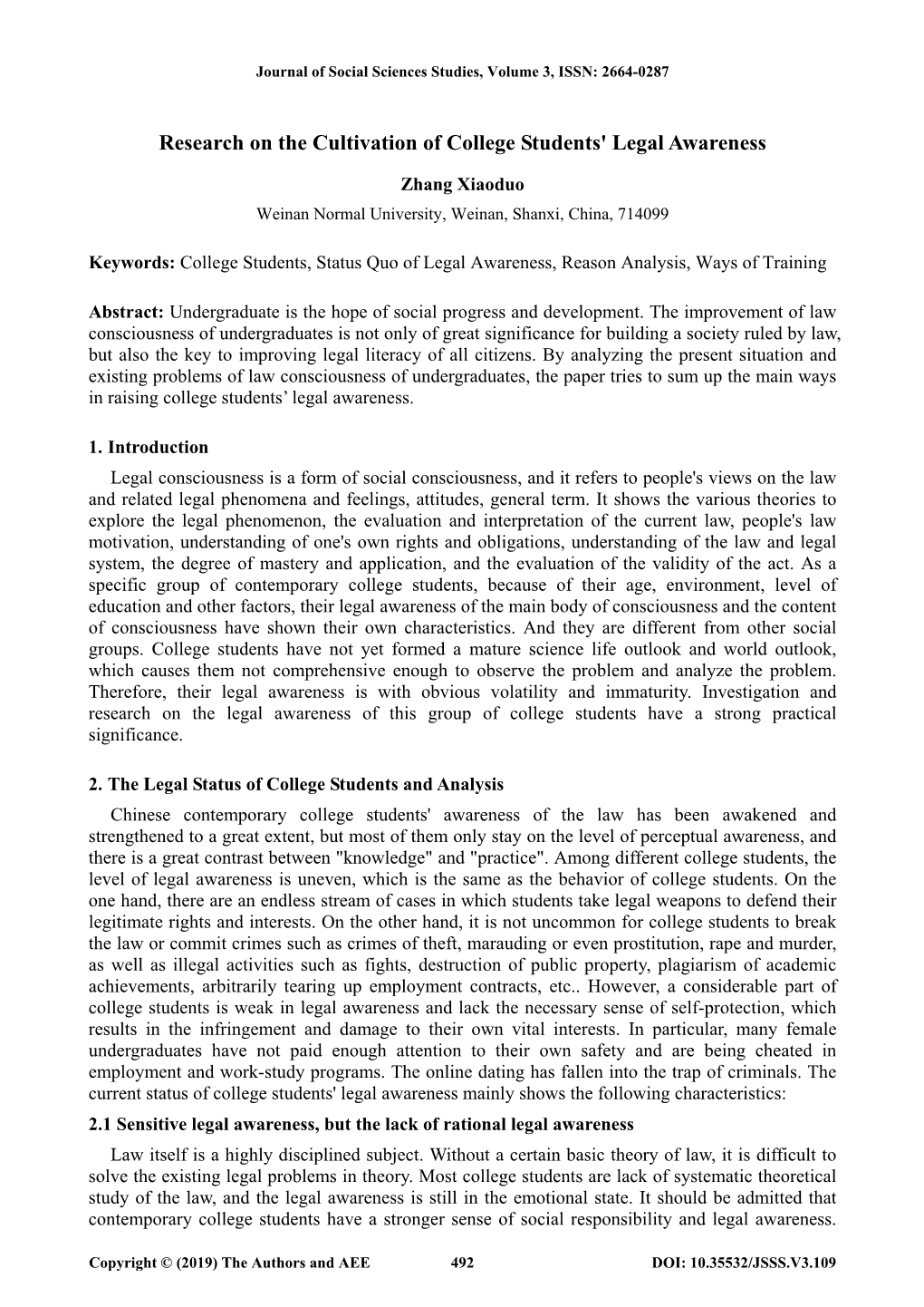 Research on the Cultivation of College Students' Legal Awareness