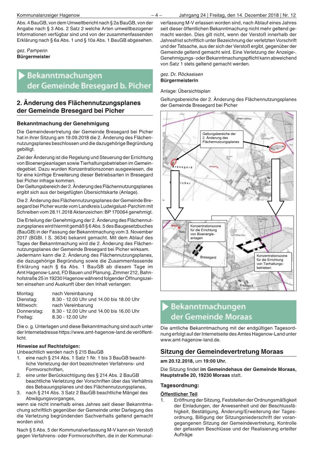 Sitzung Der Gemeindevertretung Moraas 2. Änderung Des