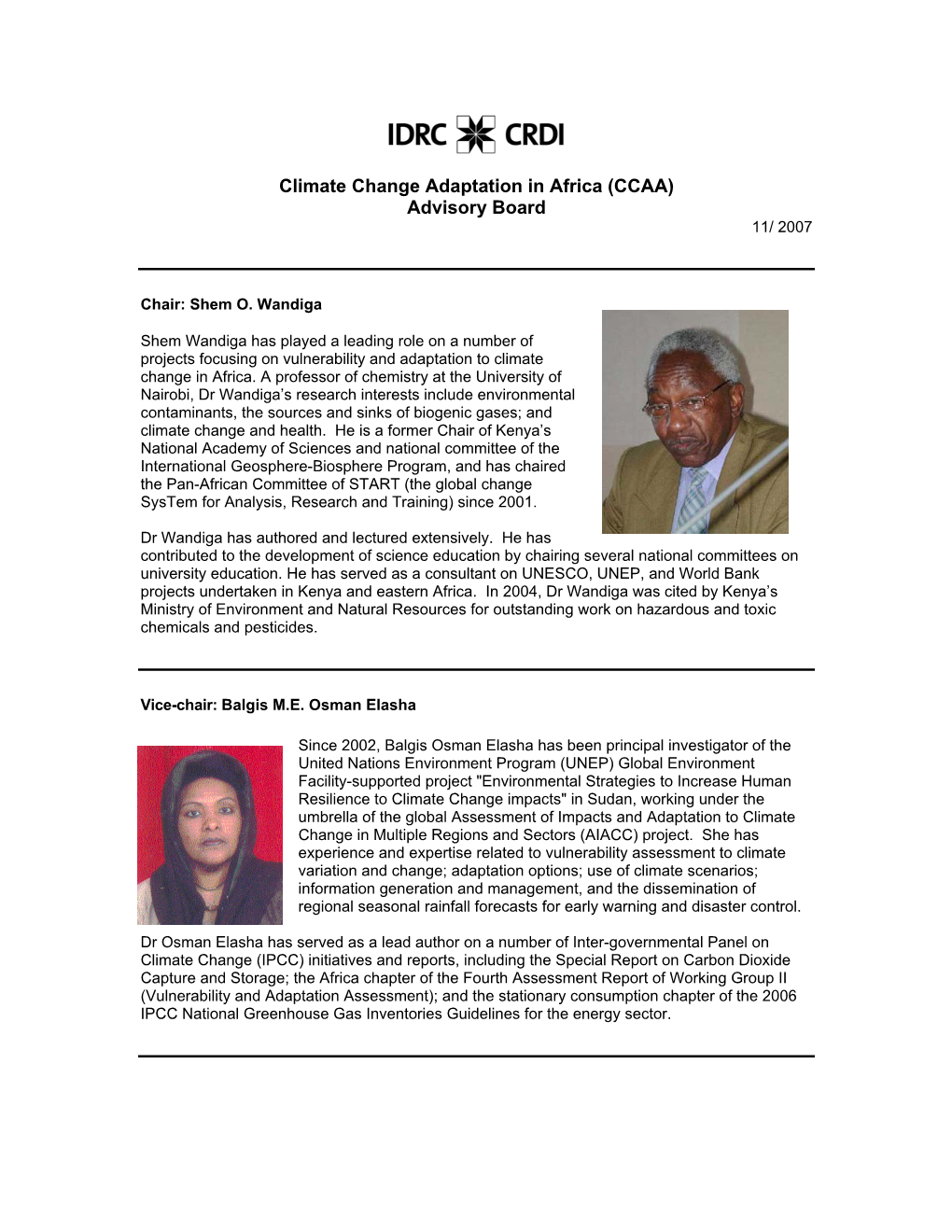 Climate Change Adaptation in Africa (CCAA) Advisory Board 11/ 2007