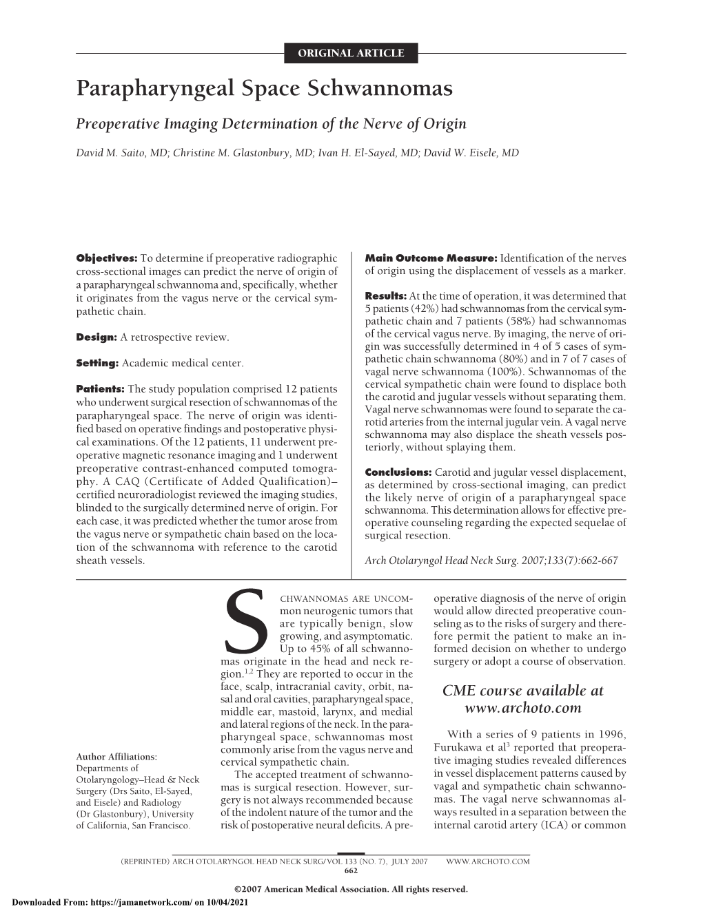 Parapharyngeal Space Schwannomas Preoperative Imaging Determination of the Nerve of Origin