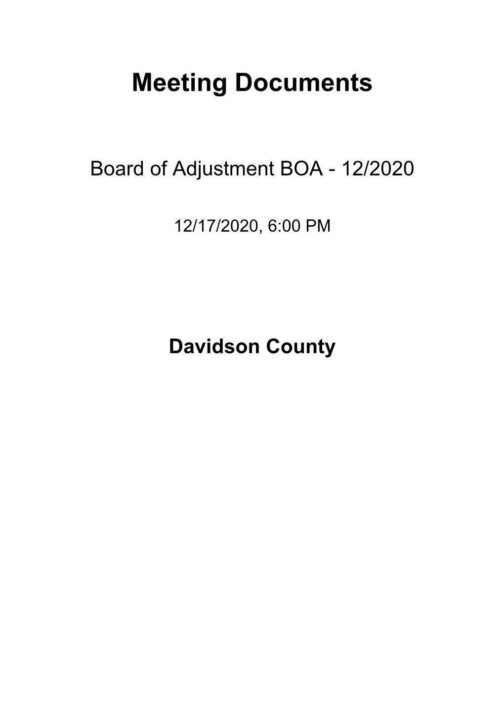 Meeting Documents Board of Adjustment BOA