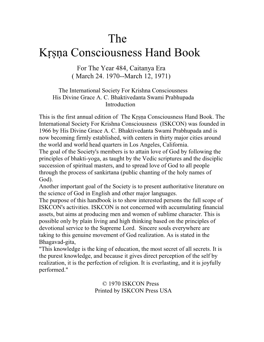 The Kṛṣṇa Consciousness Hand Book