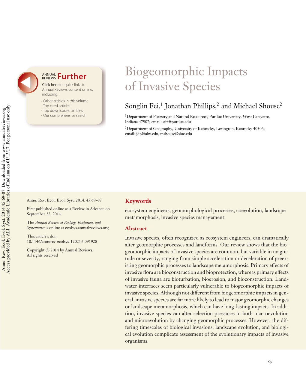 Biogeomorphic Impacts of Invasive Species