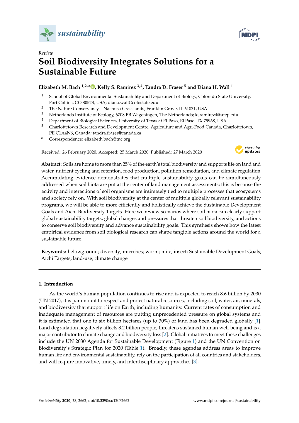 Soil Biodiversity Integrates Solutions for a Sustainable Future