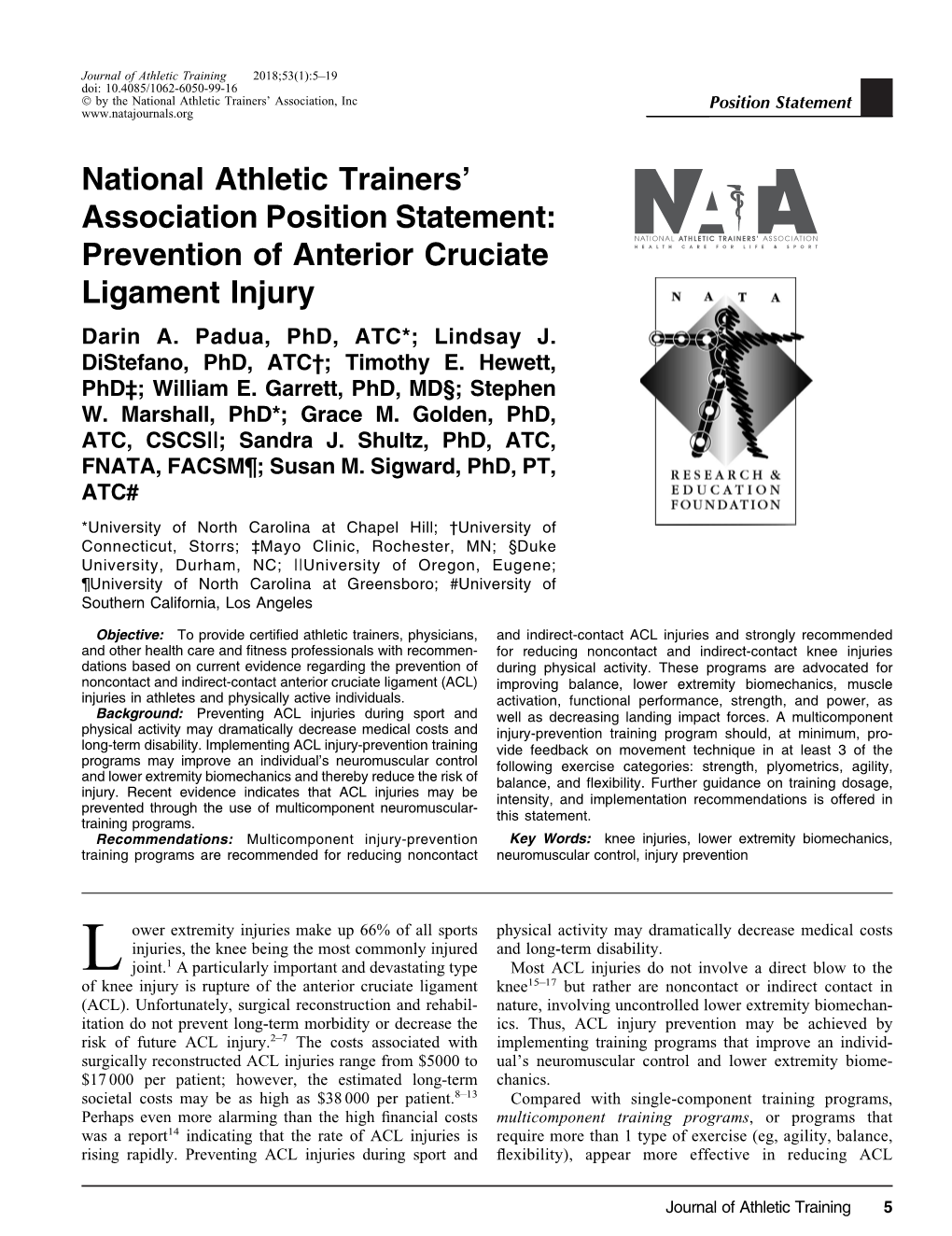 Prevention of Anterior Cruciate Ligament (ACL) Injury