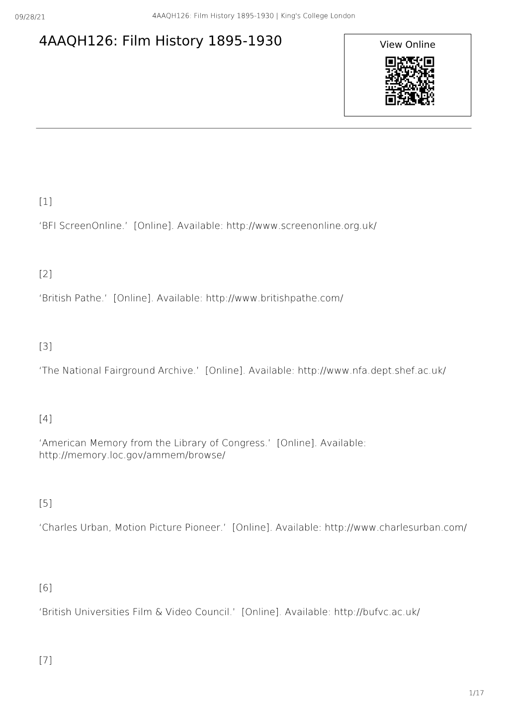 4AAQH126: Film History 1895-1930 | King's College London