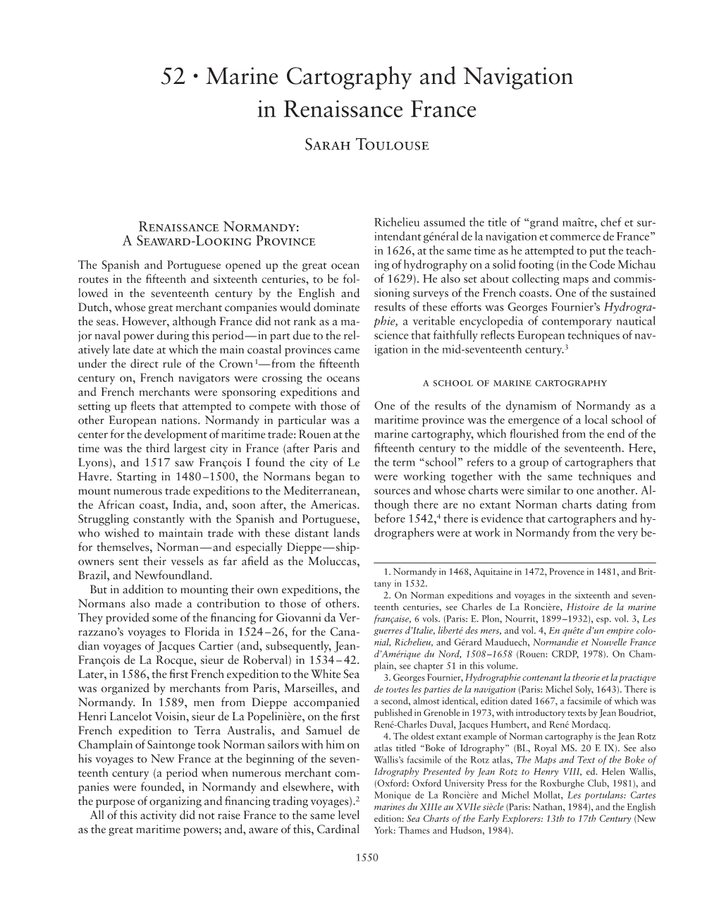 Marine Cartography and Navigation in Renaissance France Sarah Toulouse