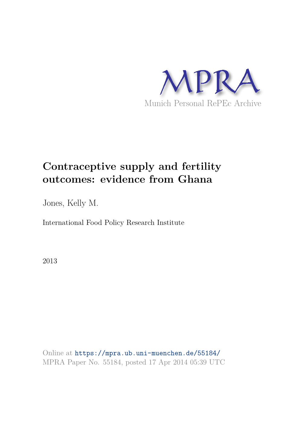 Contraceptive Supply and Fertility Outcomes: Evidence from Ghana