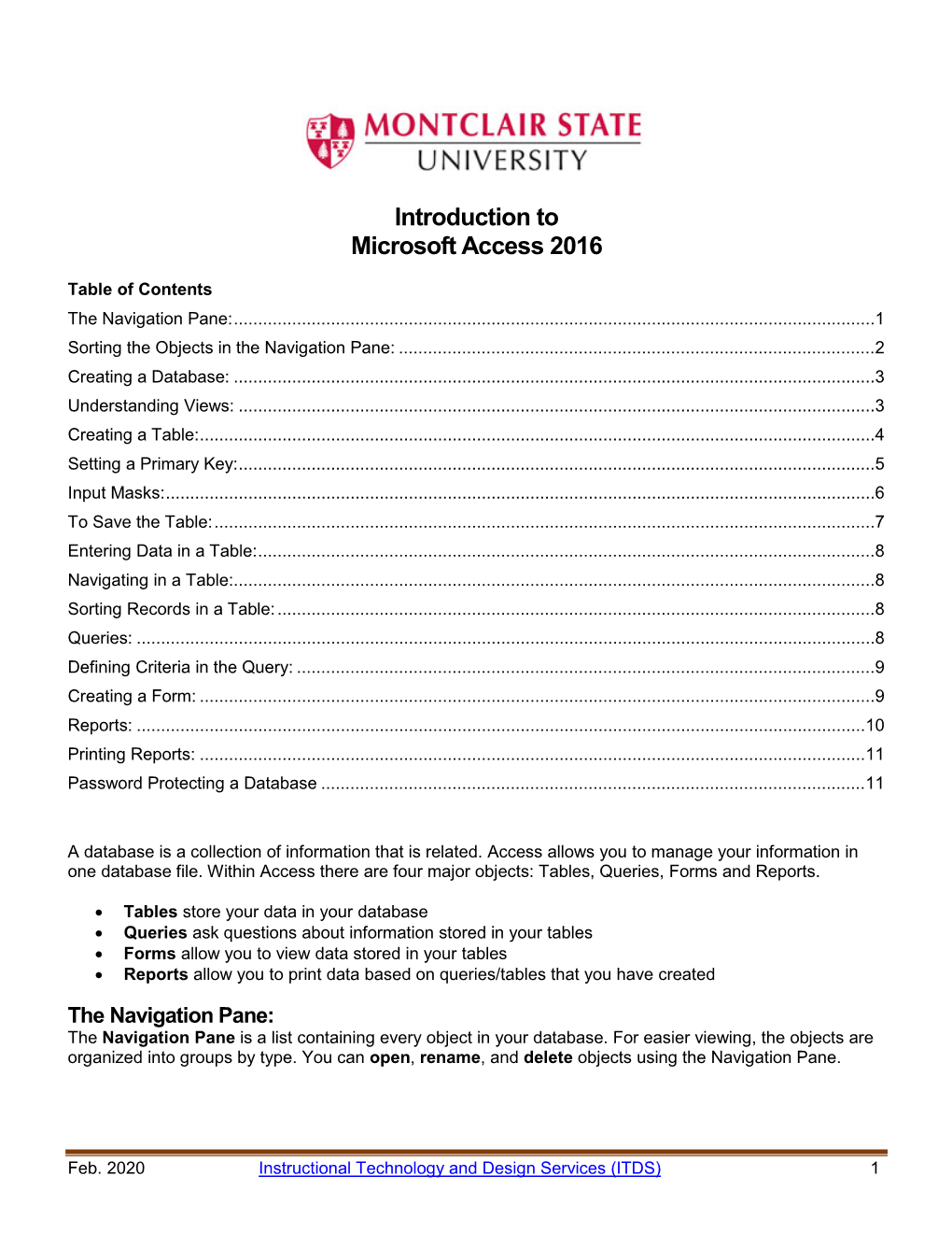 Introduction to Microsoft Access 2016