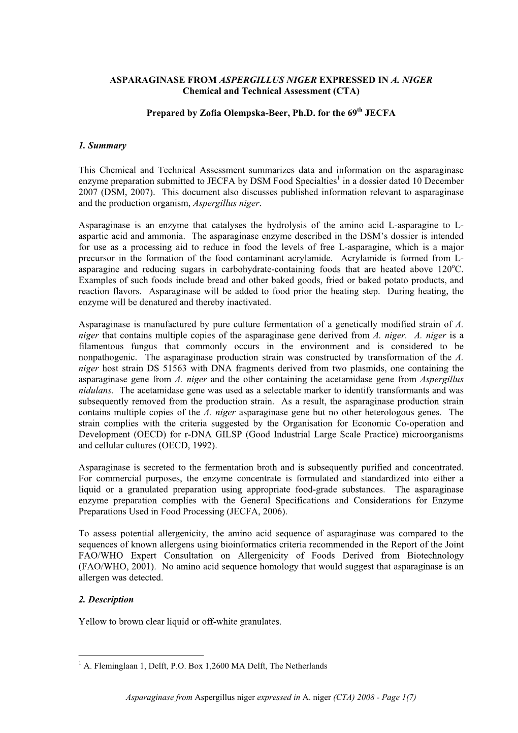 Asparaginase from Aspergillus Niger Expressed in A