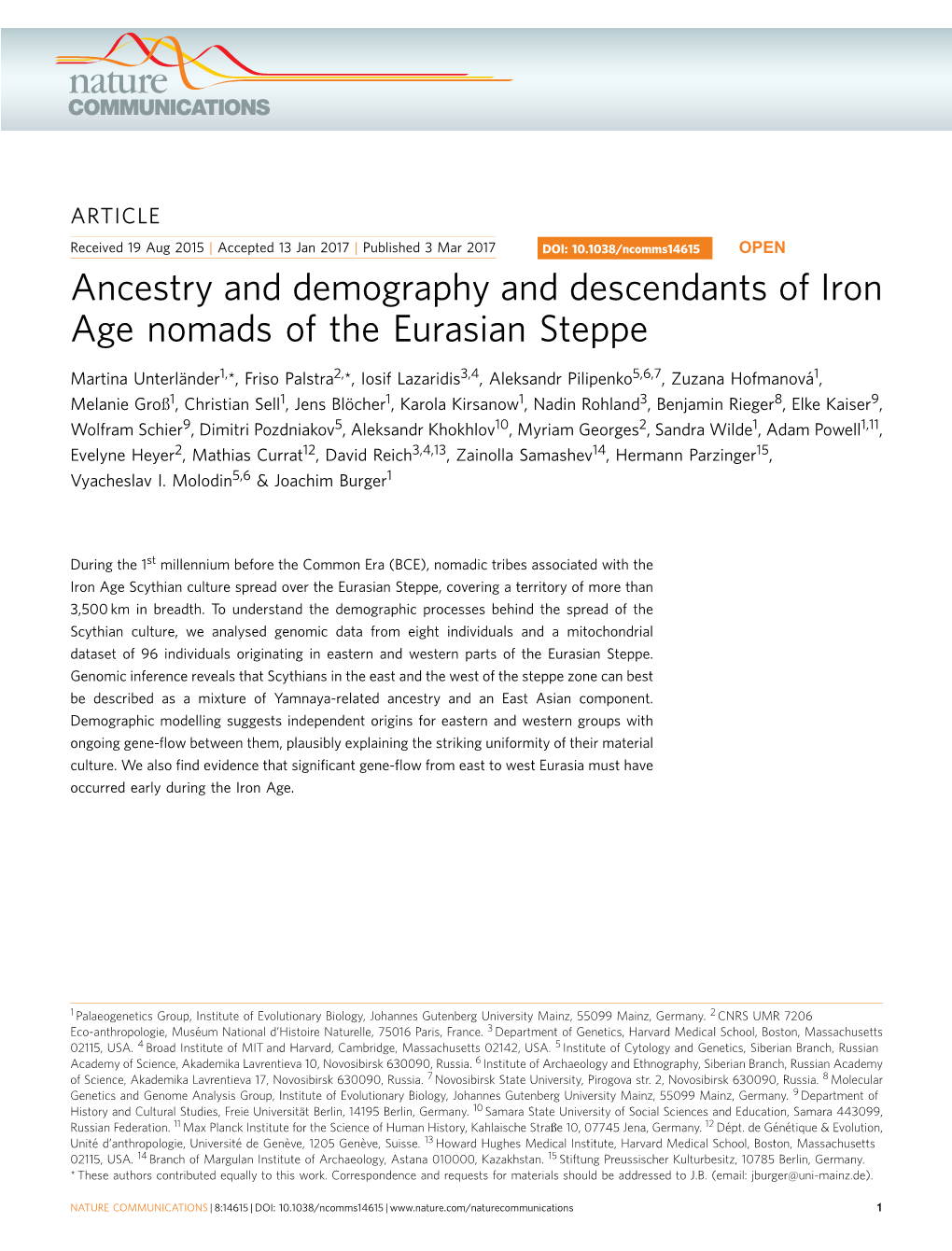 Ancestry and Demography and Descendants of Iron Age Nomads of the Eurasian Steppe