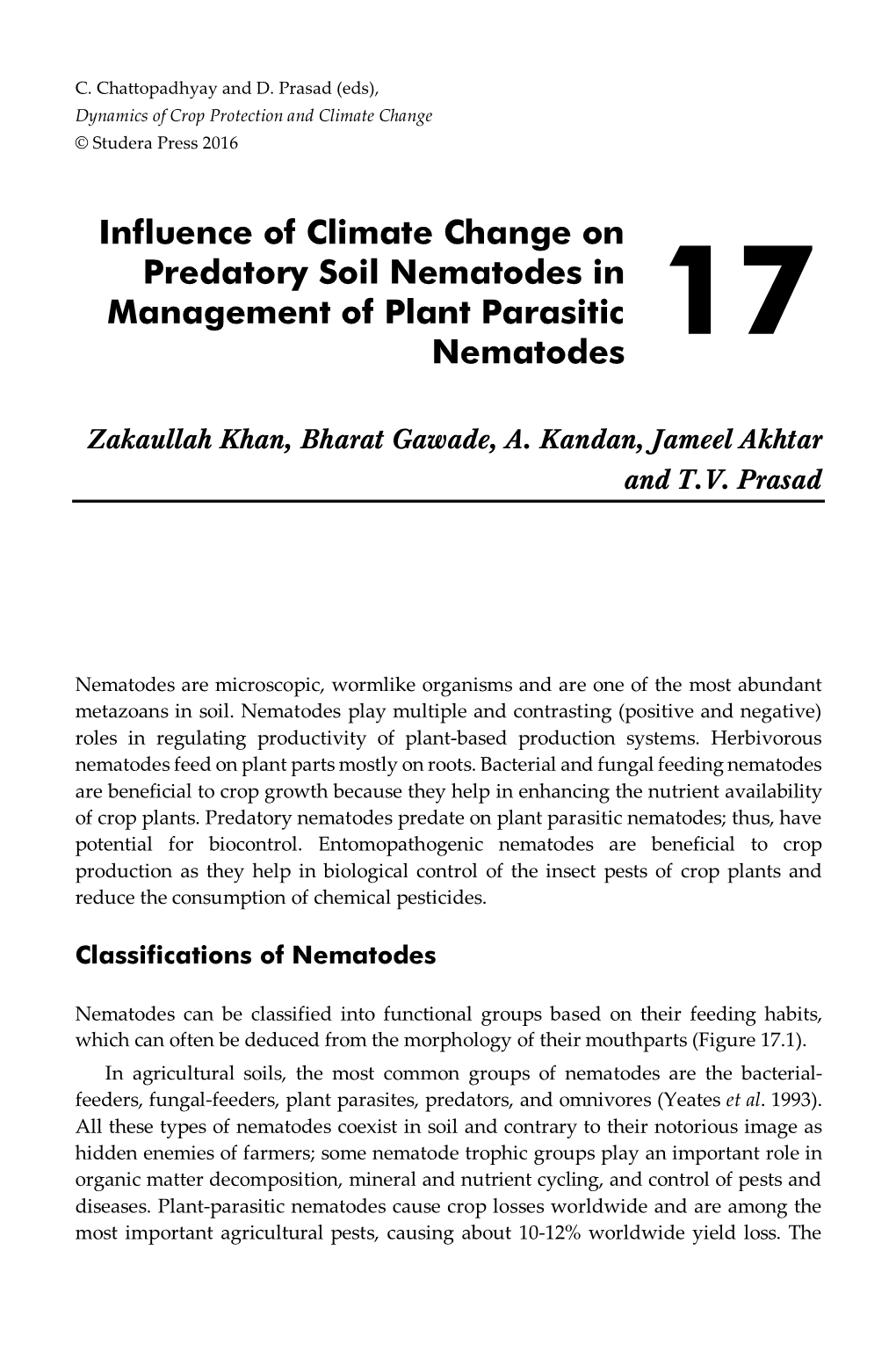 Influence of Climate Change on Predatory Soil Nematodes in Management of Plant Parasitic 17 Nematodes