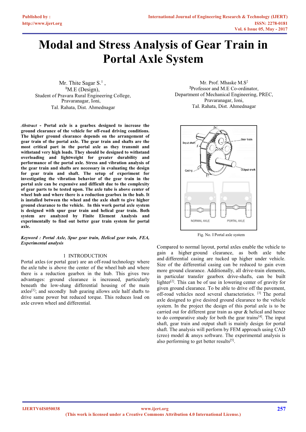 Modal and Stress Analysis of Gear Train in Portal Axle System