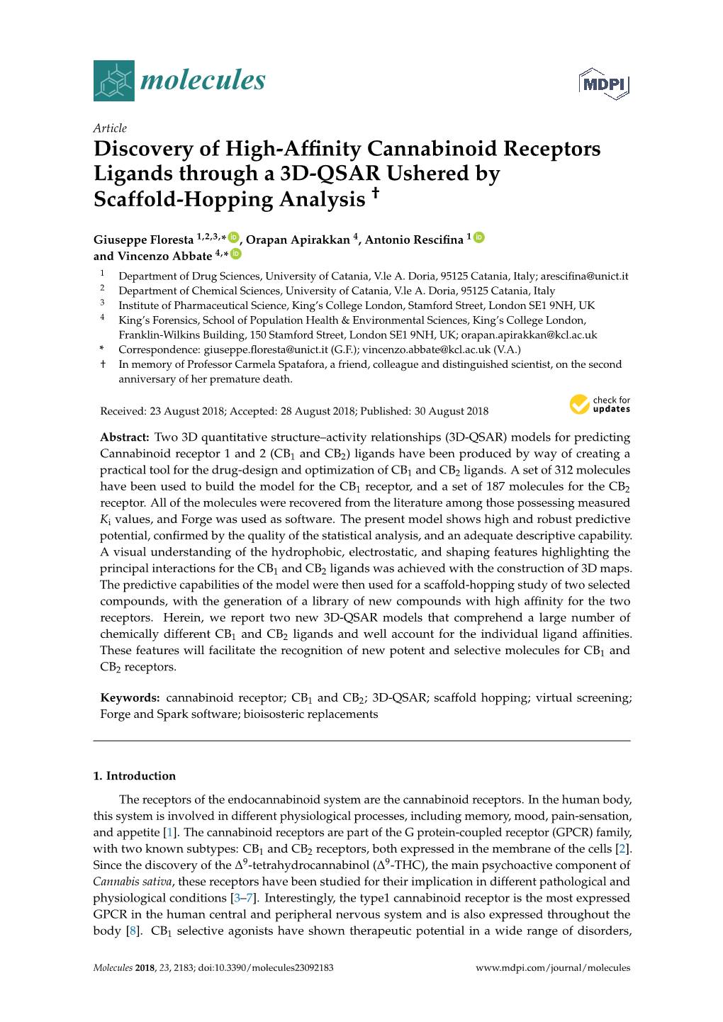 Discovery of High-Affinity Cannabinoid Receptors Ligands Through a 3D-QSAR Ushered by Scaffold-Hopping Analysis