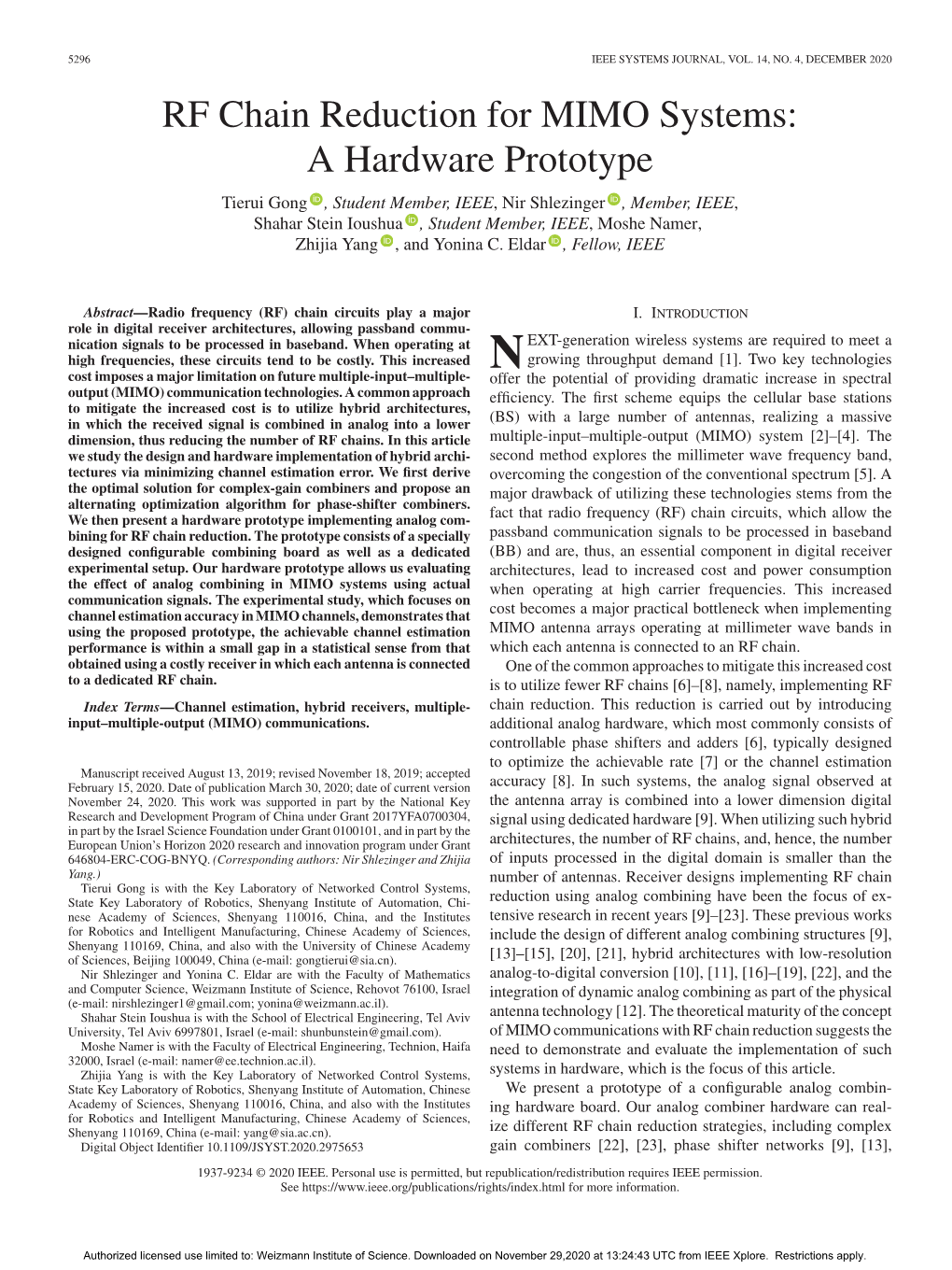 RF Chain Reduction for MIMO Systems: a Hardware Prototype