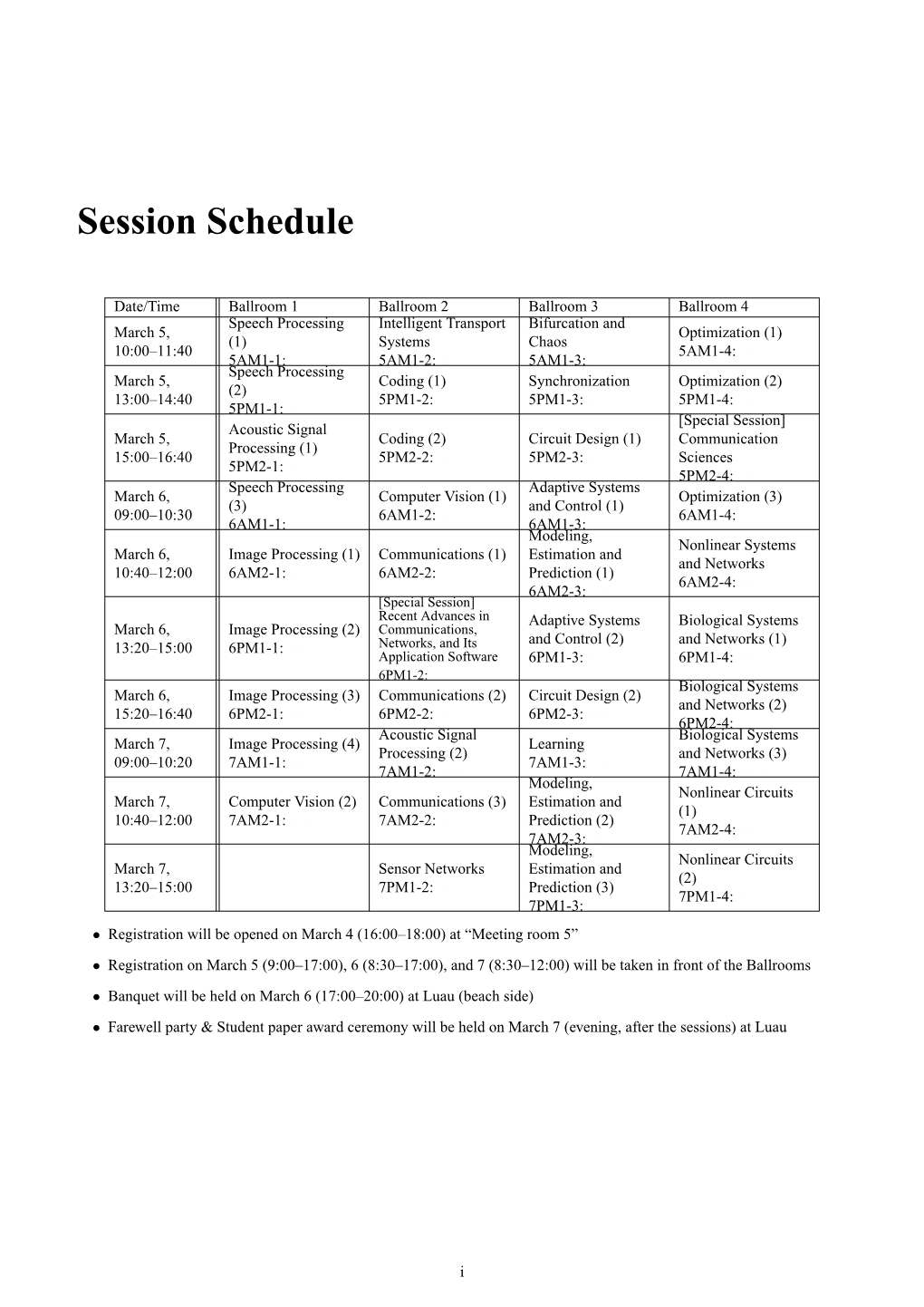 Session Schedule