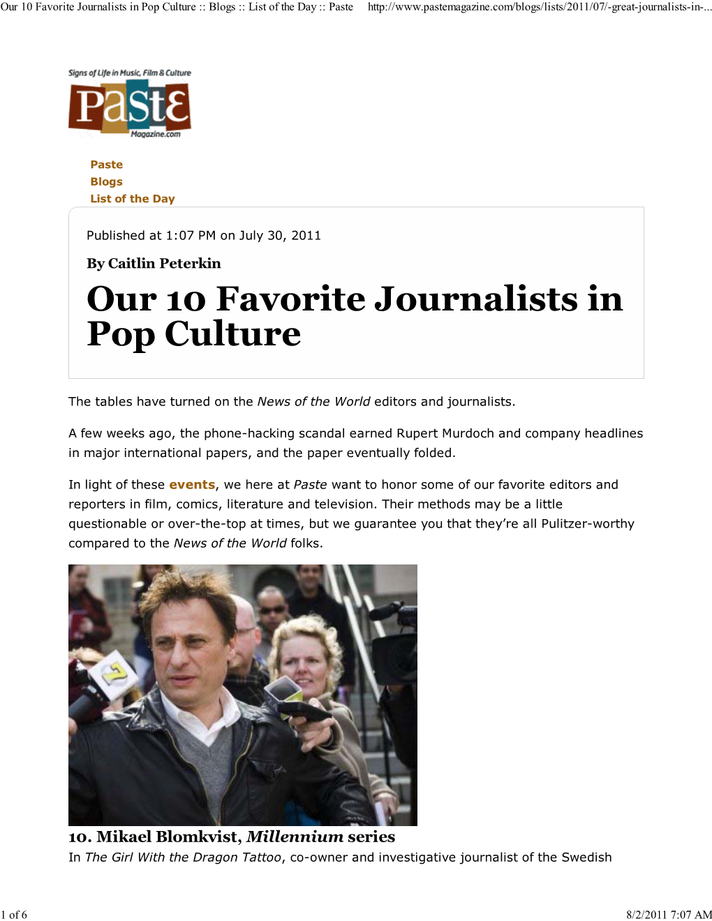 Our 10 Favorite Journalists in Pop Culture :: Blogs :: List of the Day :: Paste