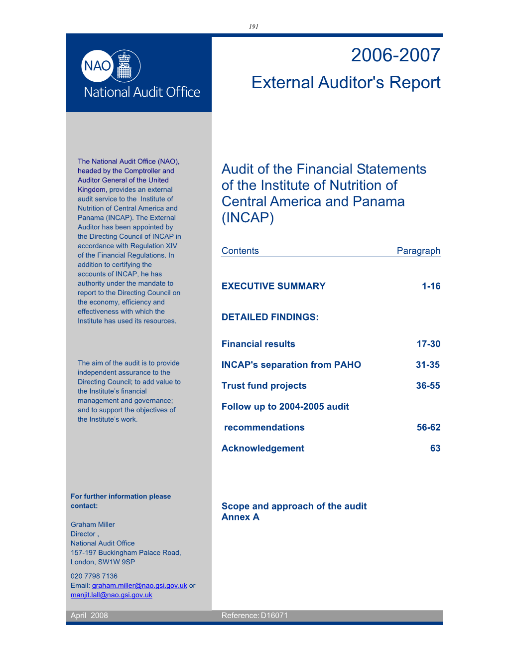 Report of the External Auditor