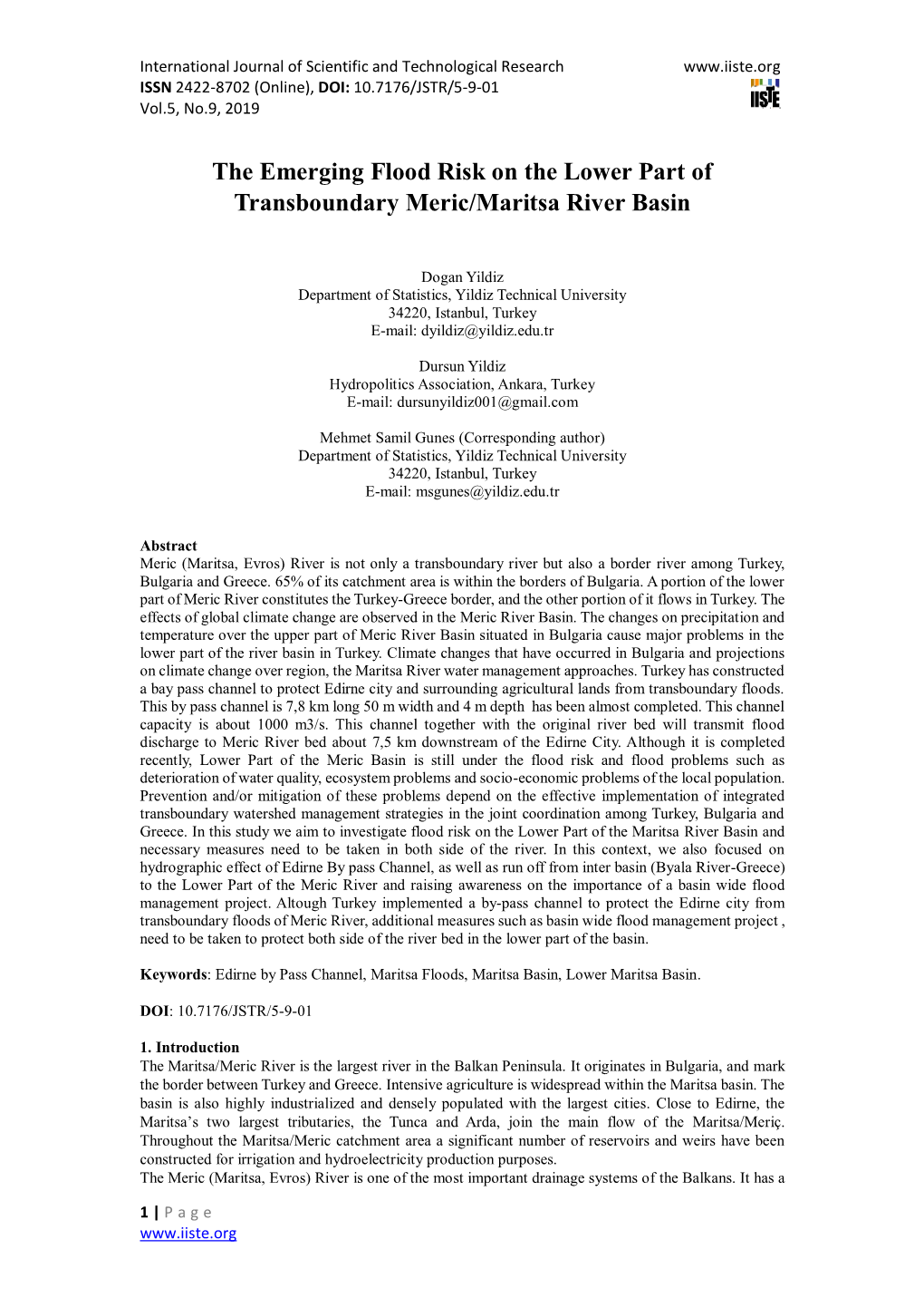 The Emerging Flood Risk on the Lower Part of Transboundary Meric/Maritsa River Basin