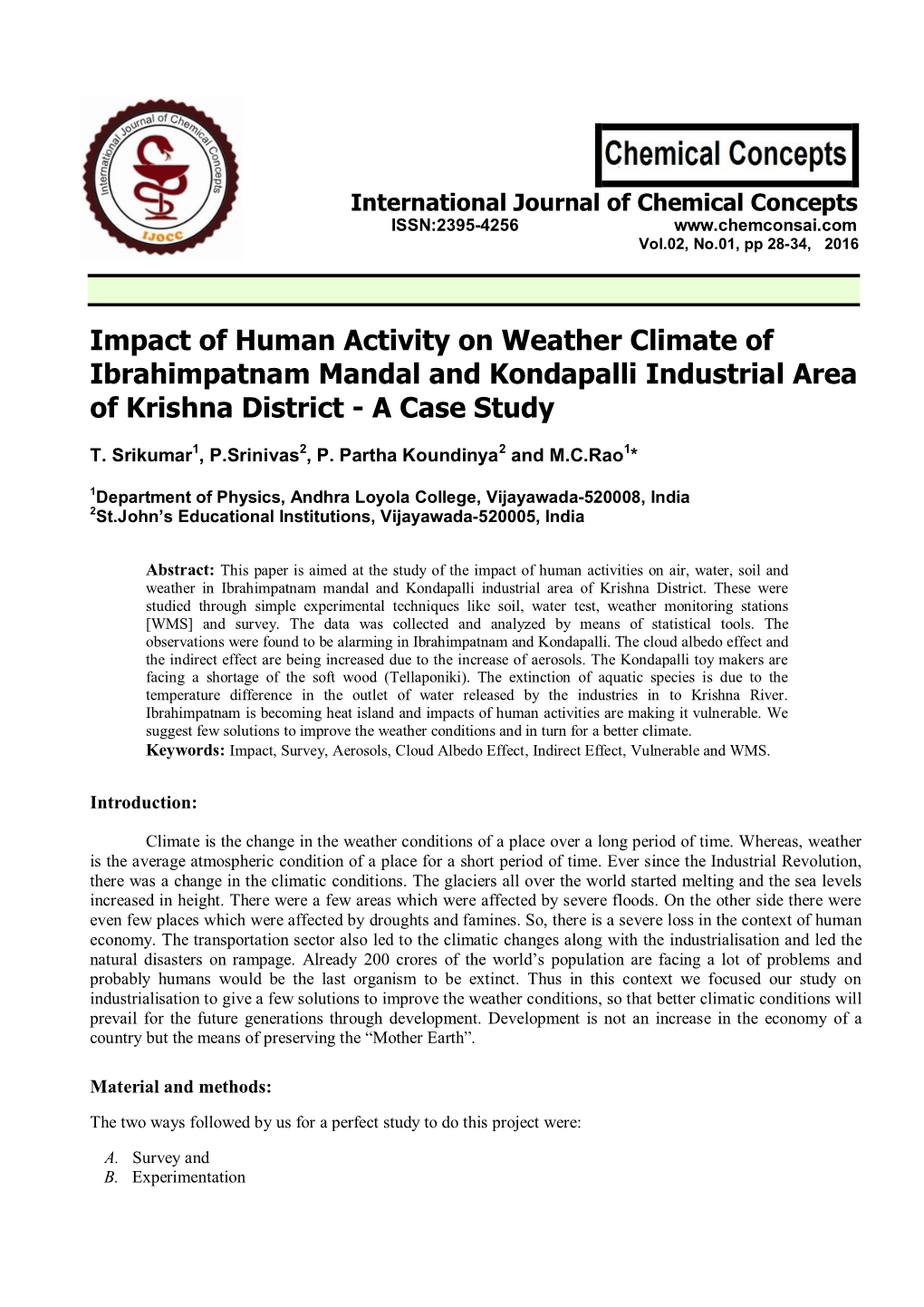 Impact of Human Activity on Weather Climate of Ibrahimpatnam Mandal and Kondapalli Industrial Area of Krishna District - a Case Study