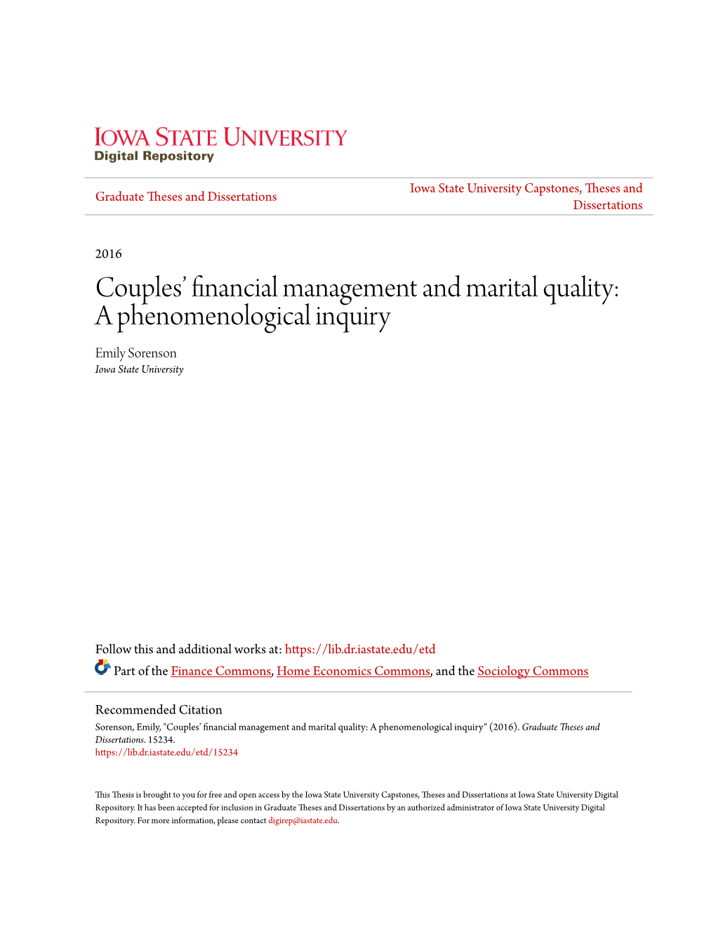 Couples' Financial Management and Marital Quality: a Phenomenological