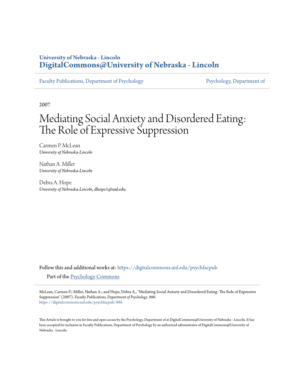 Mediating Social Anxiety and Disordered Eating: the Role of Expressive Suppression Carmen P