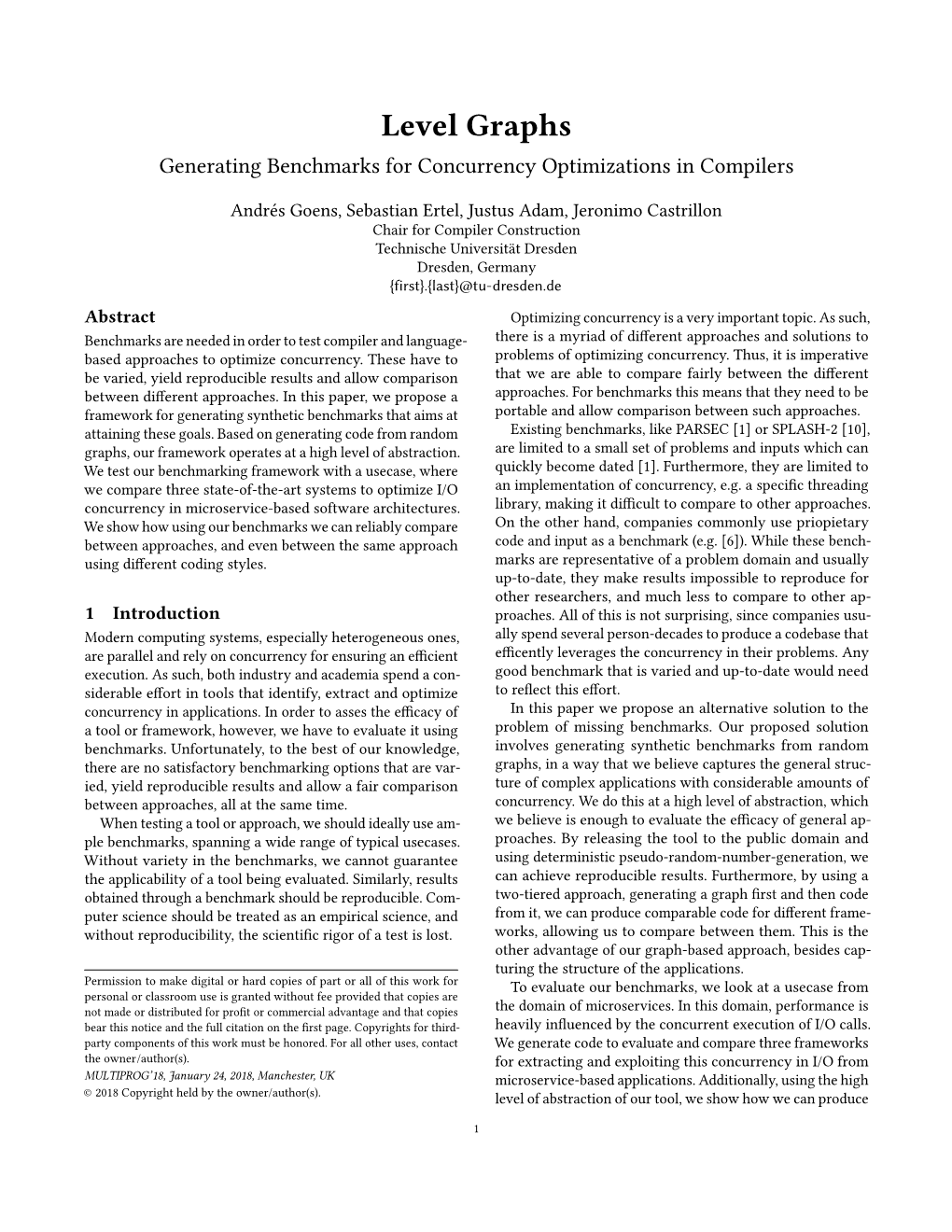 Level Graphs Generating Benchmarks for Concurrency Optimizations in Compilers