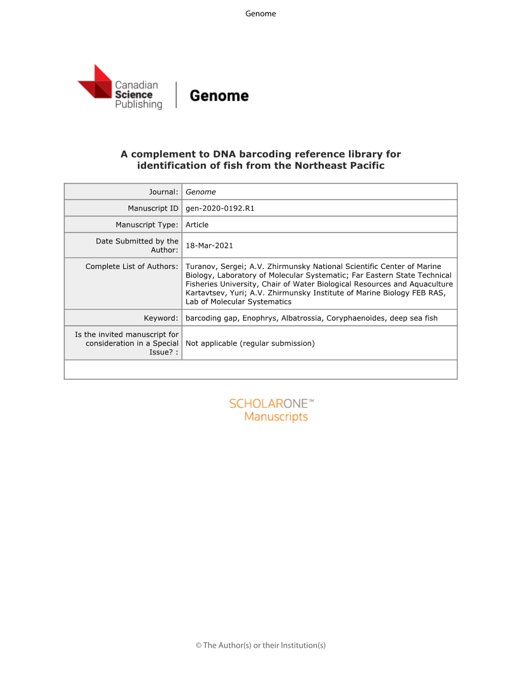 A Complement to DNA Barcoding Reference Library for Identification of Fish from the Northeast Pacific