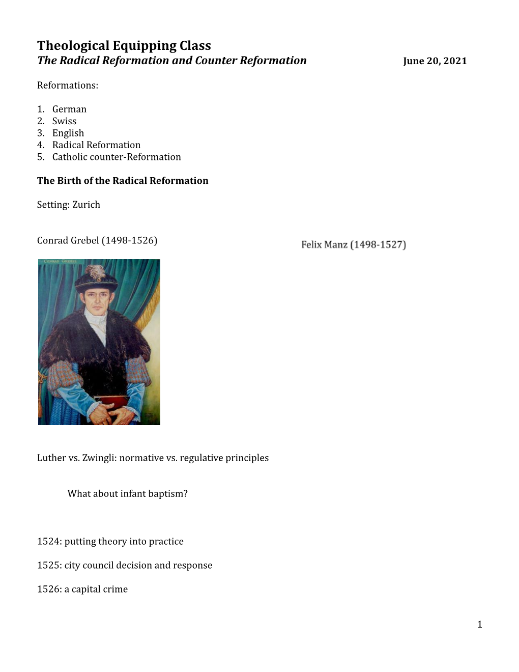 210620 the Radical Reformation and Counter Reformation Handout.Docx