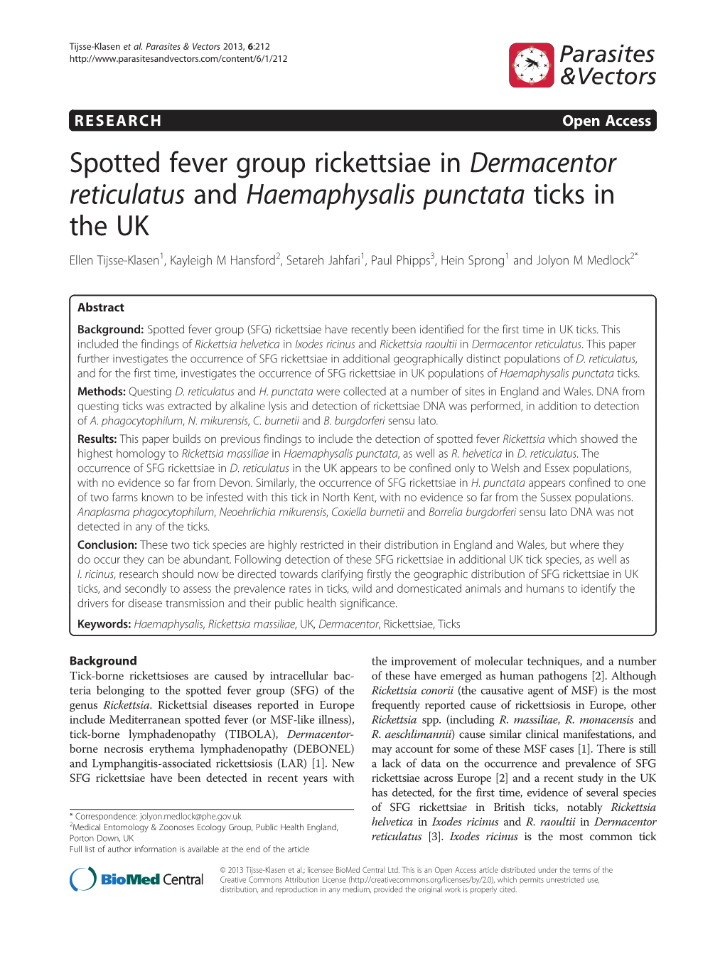 Spotted Fever Group Rickettsiae in Dermacentor Reticulatus And