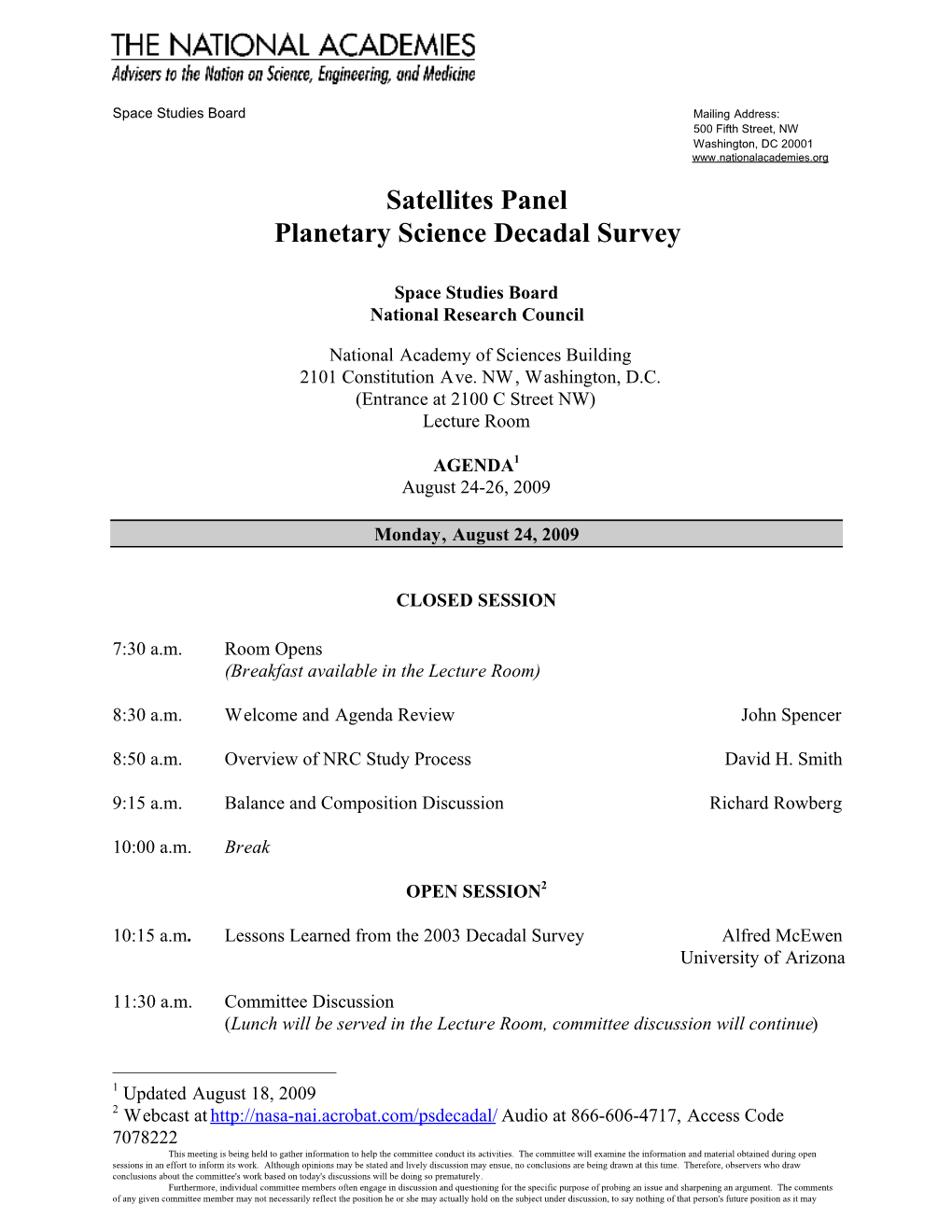 Satellites Panel Planetary Science Decadal Survey