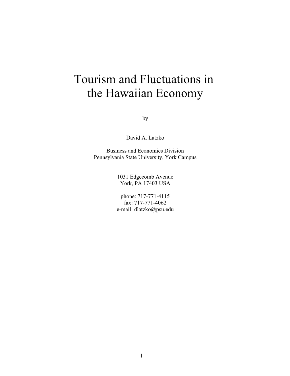 Tourism and Fluctuations in the Hawaiian Economy