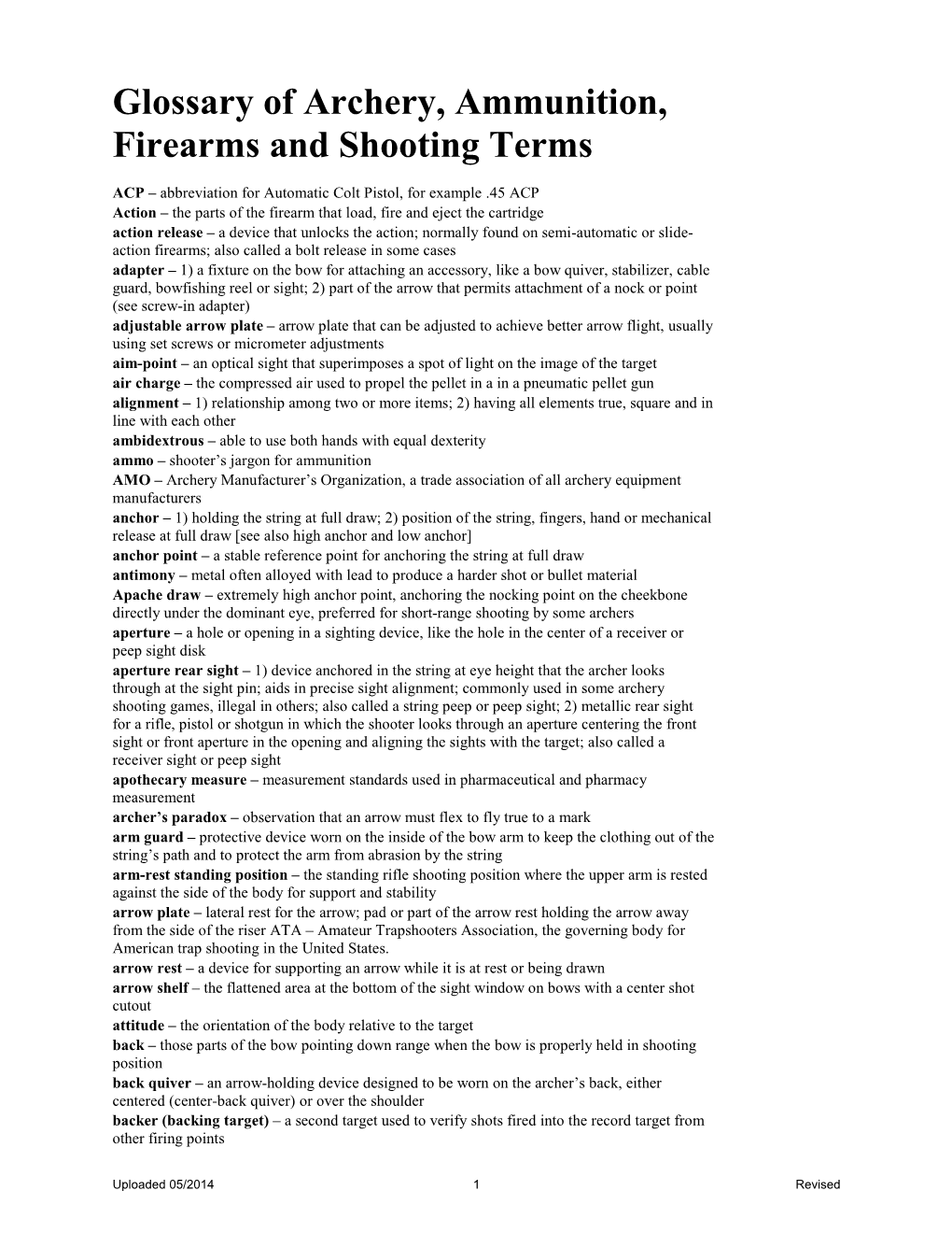 Glossary of Archery, Ammunition, Firearms and Shooting Terms