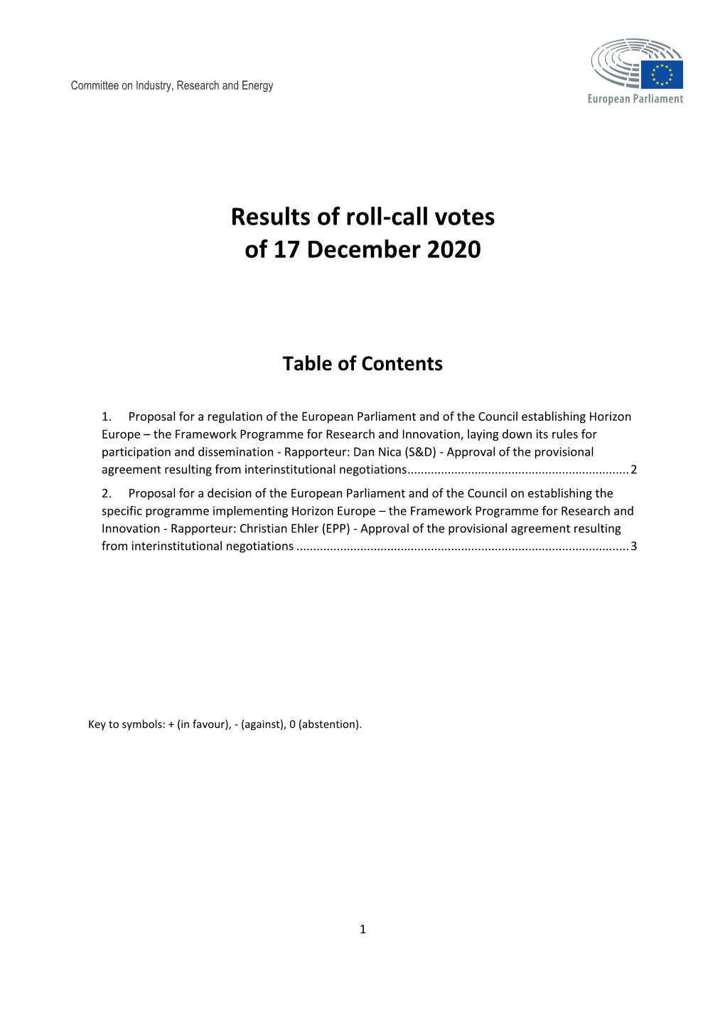 Votes of 17 December 2020