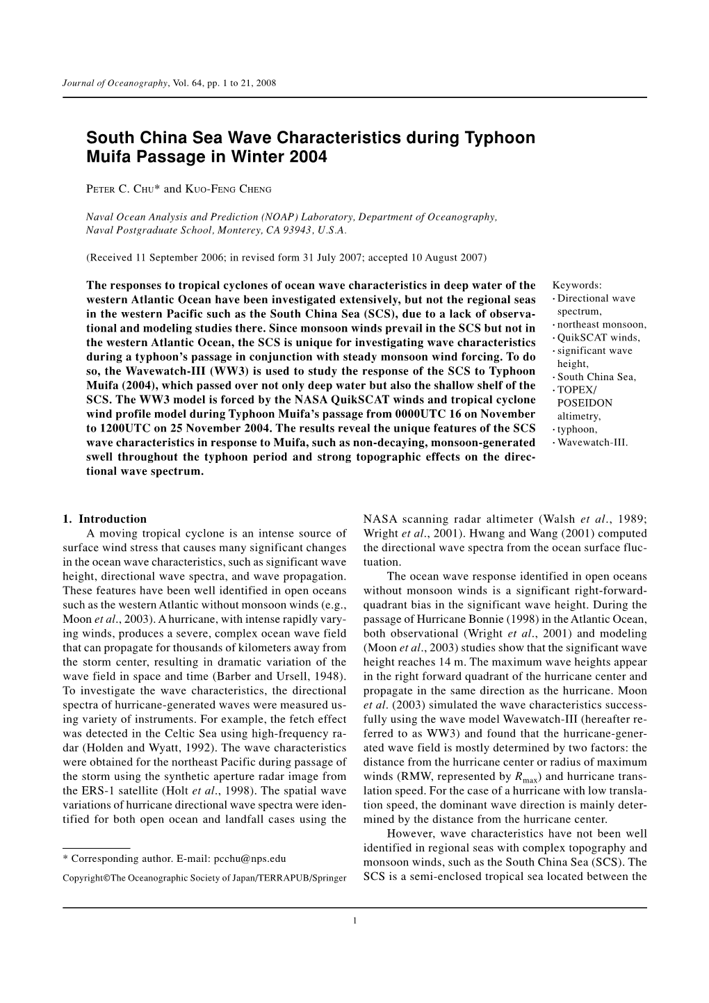 South China Sea Wave Characteristics During Typhoon Muifa Passage in Winter 2004