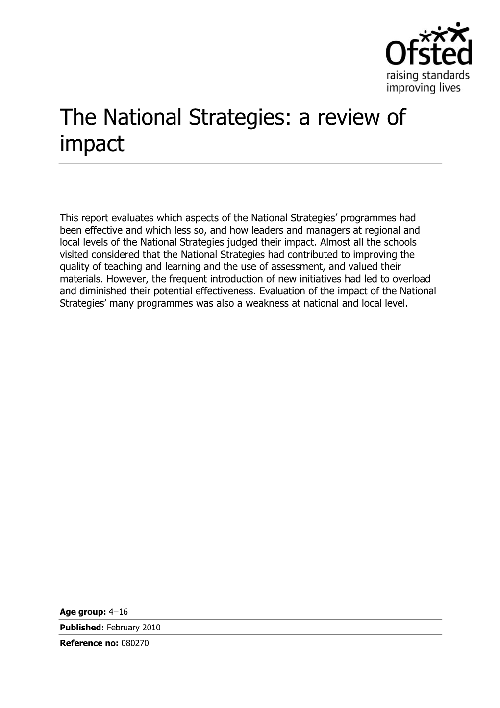 The National Strategies: a Review of Impact