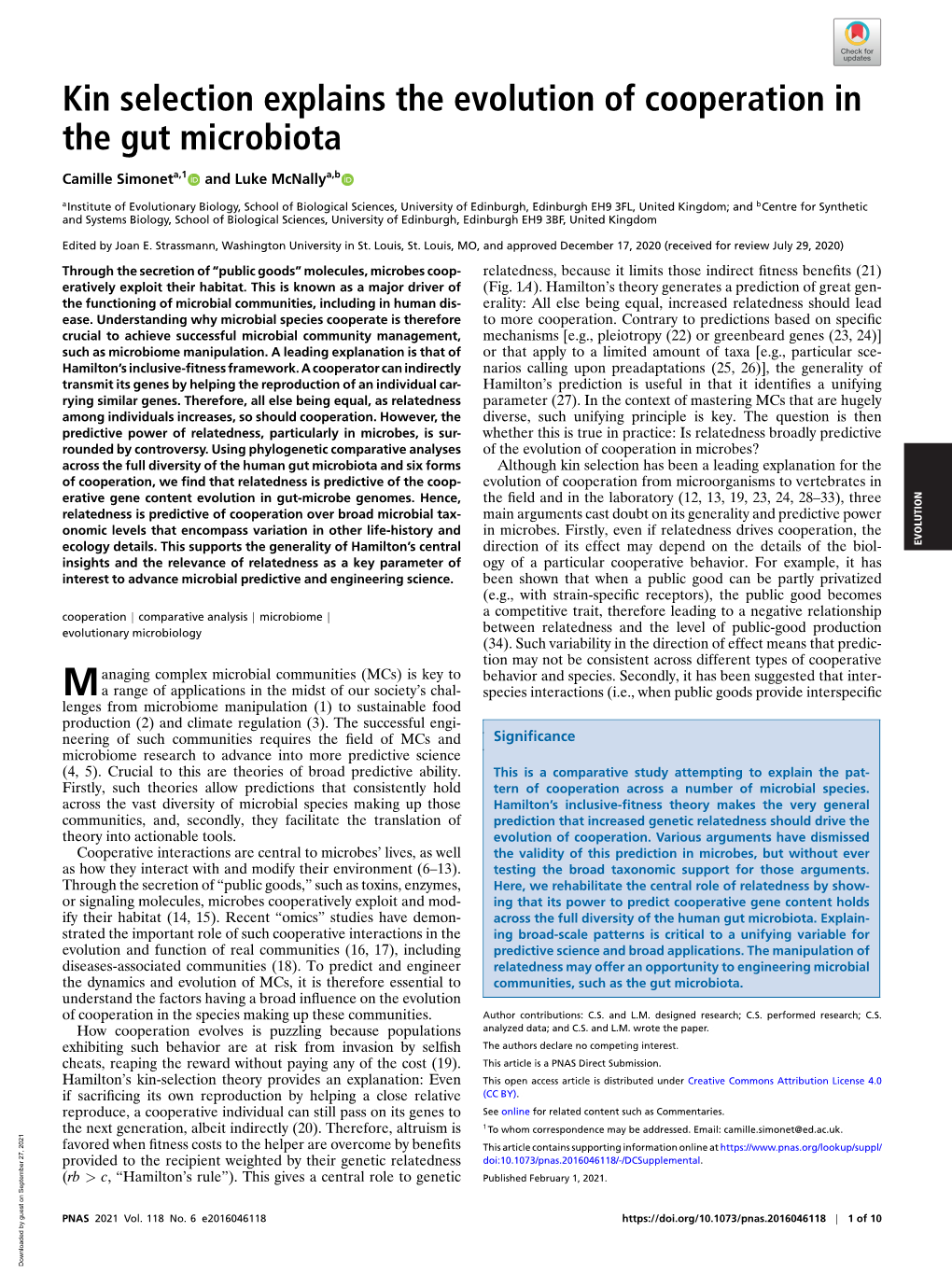 Kin Selection Explains the Evolution of Cooperation in the Gut Microbiota