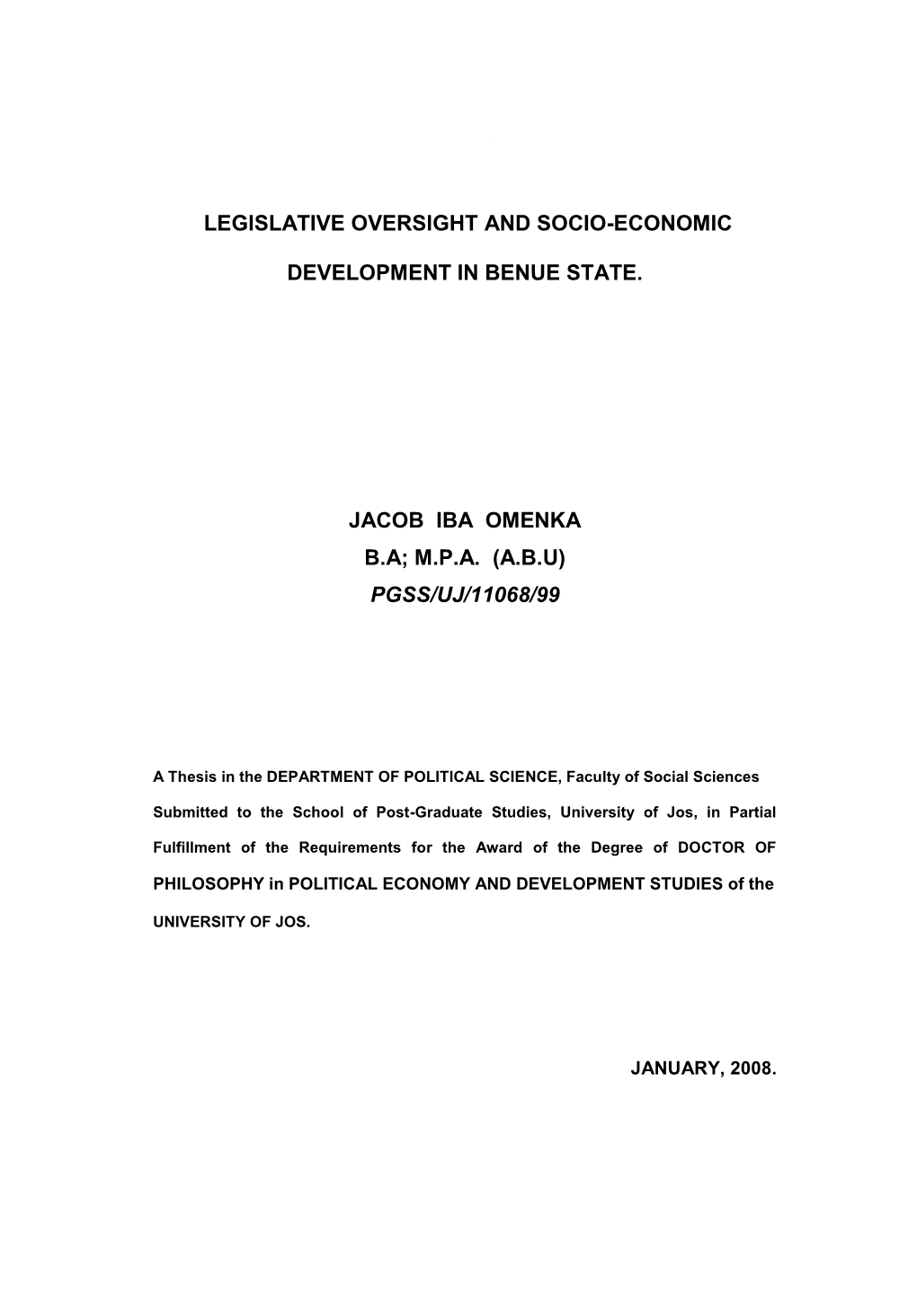The Legislature and Socio-Economic Development