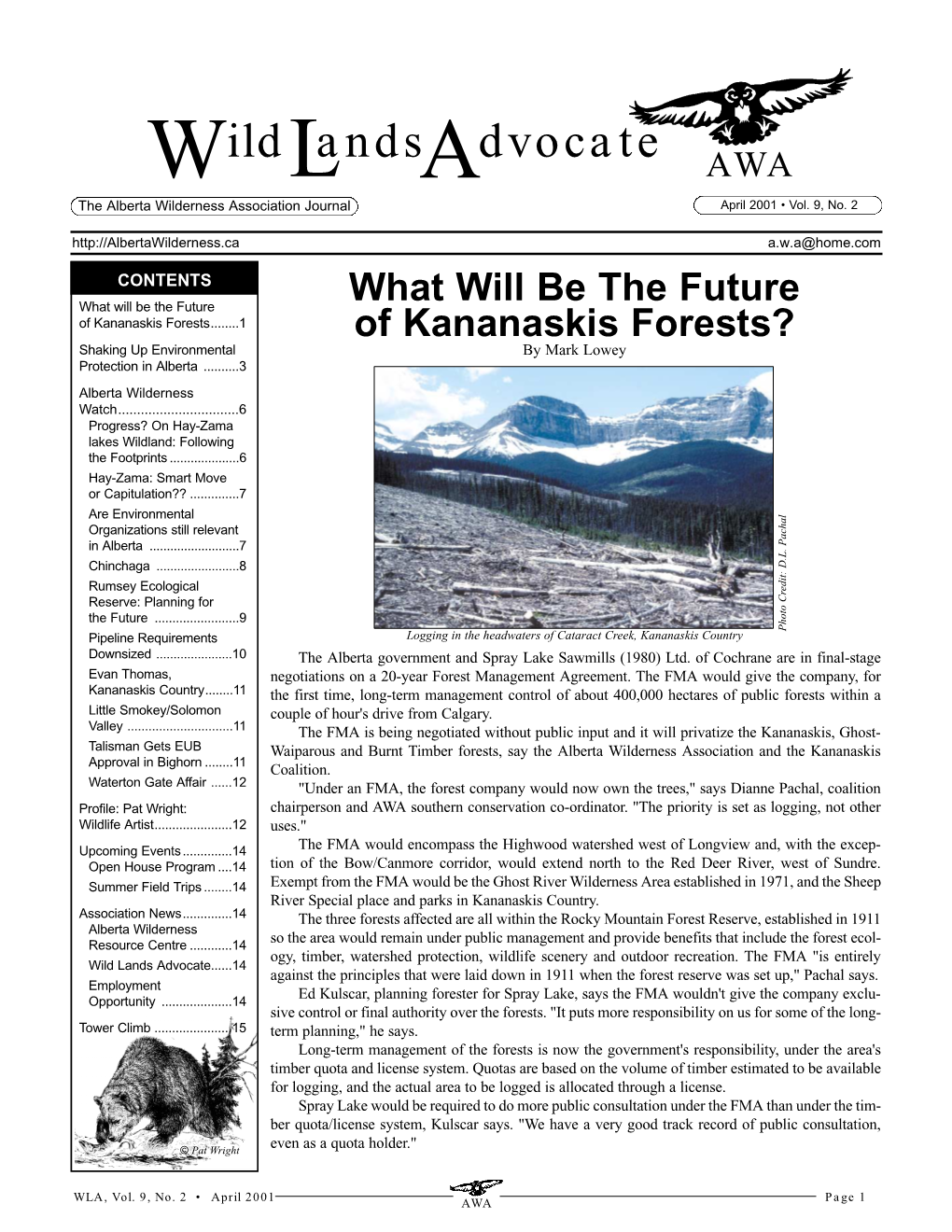 Wild Lands Advocate April 2001 Vol.9 No.2