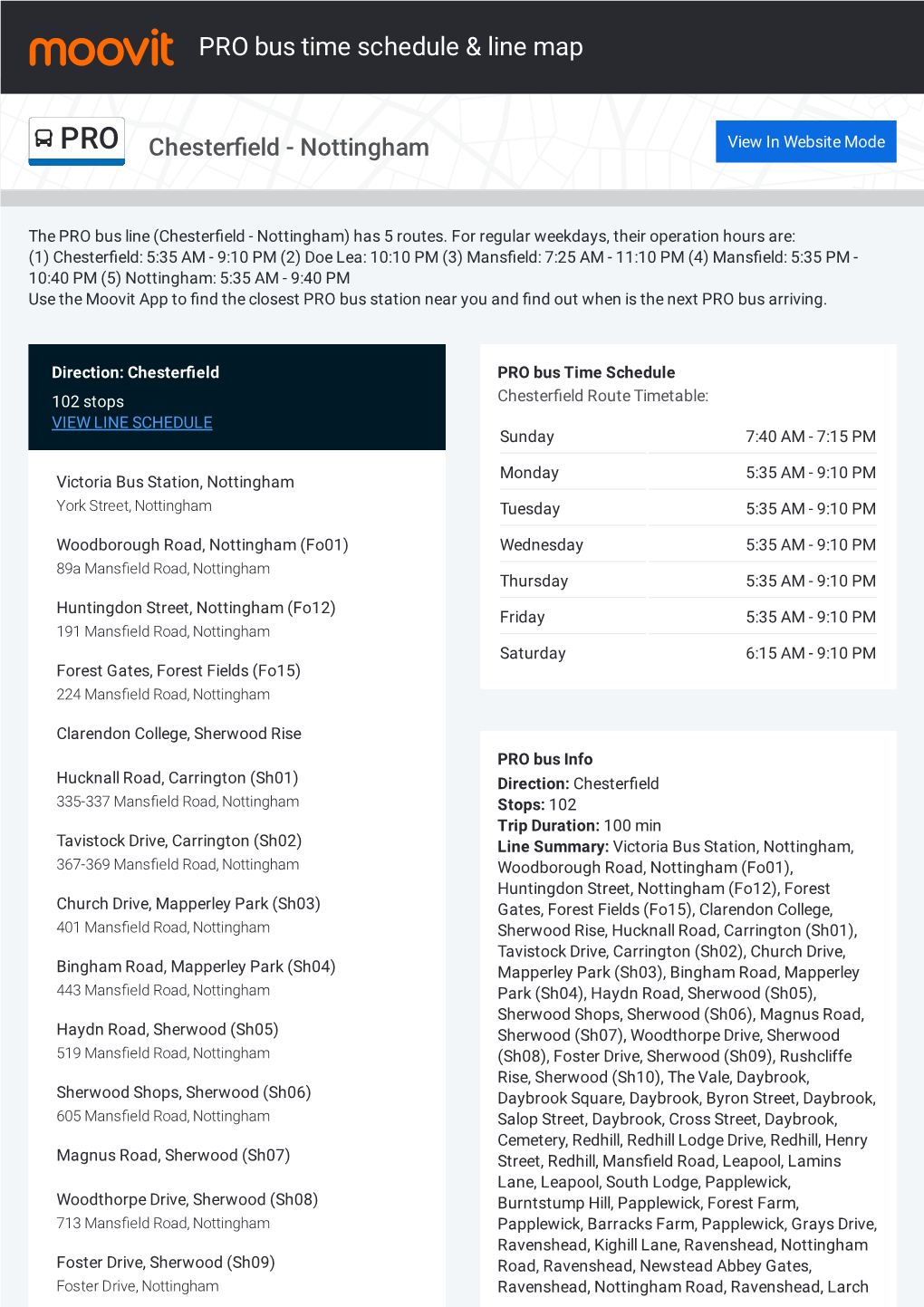 PRO Bus Time Schedule & Line Route